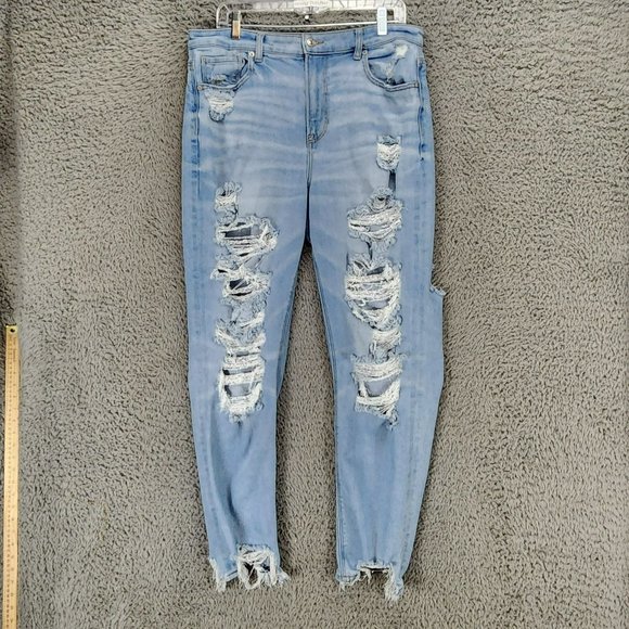 American Eagle Outfitters Jeans Womens 14 Tall Stretch High Rise Distressed Mom - Picture 1 of 16